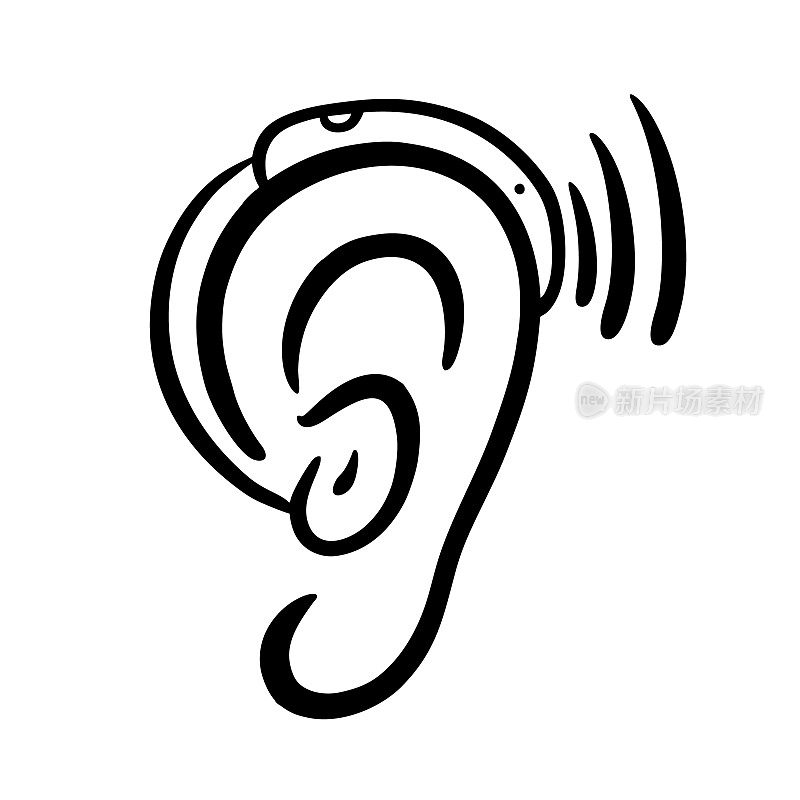 Ear Hearing Aid hand drawn vector illustration